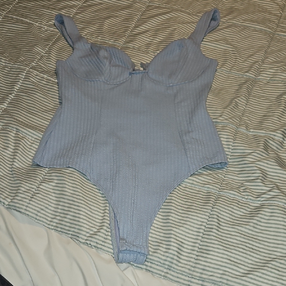 Astr Blue Ribbed Bodysuit